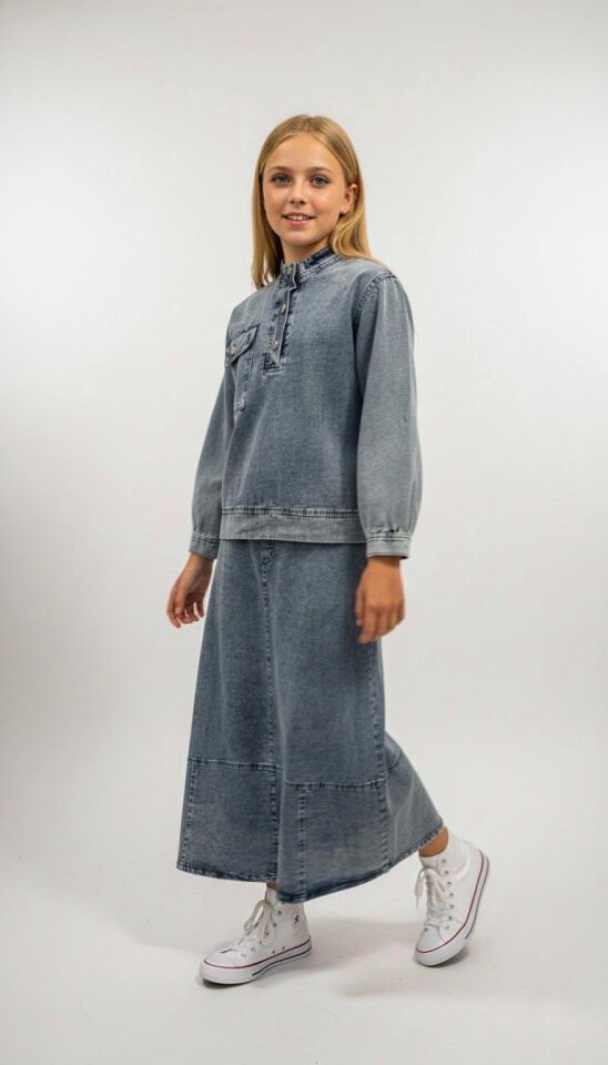 Denim Etek Gömlek Set