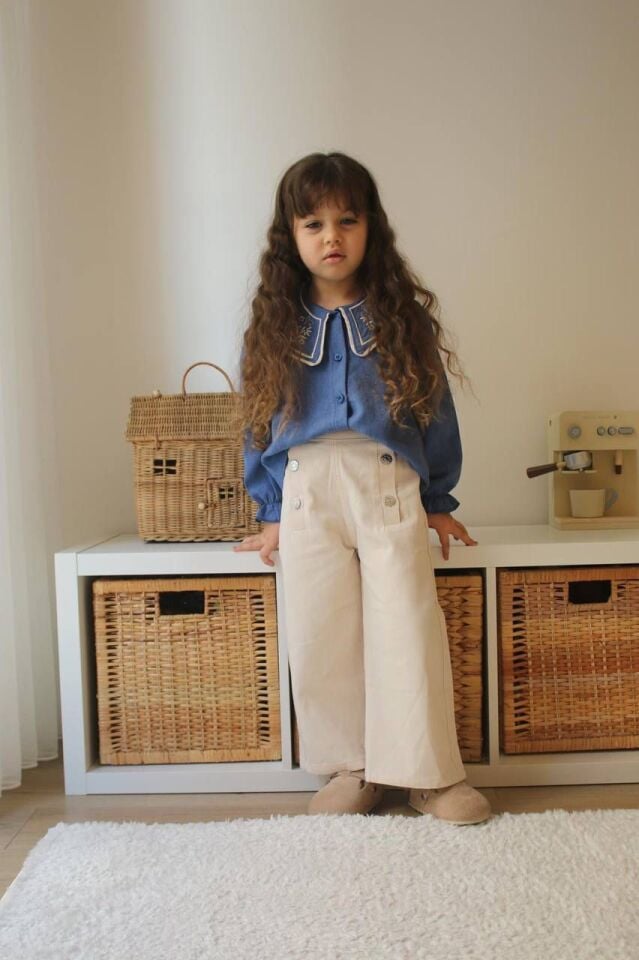 KIZ ÇOCUK KREM PANTOLONLU TAKIM