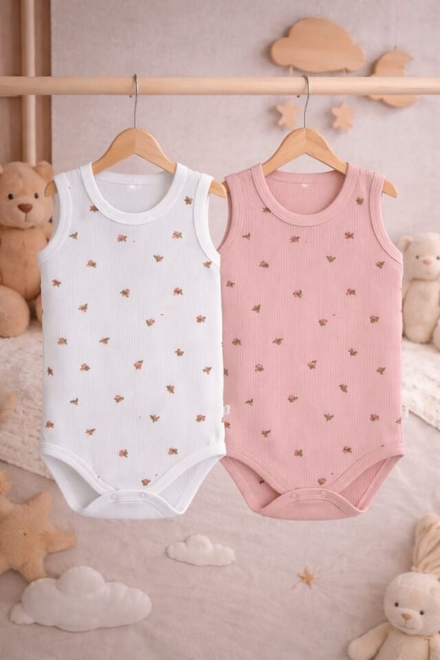 %100 PAMUK ÇİÇEKLİ ÇITÇITLI BADİ Pembe - 3 Yaş