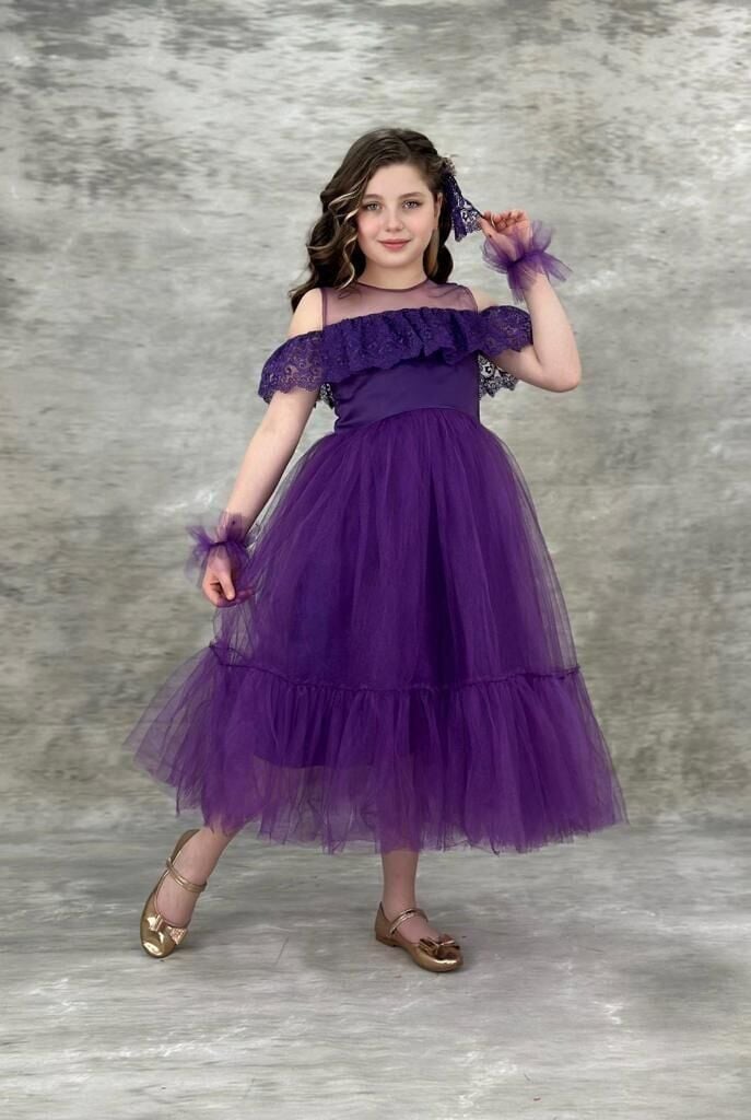 Zorya Kız Çocuk Güpür Gelinlik Mor - 9 Yaş