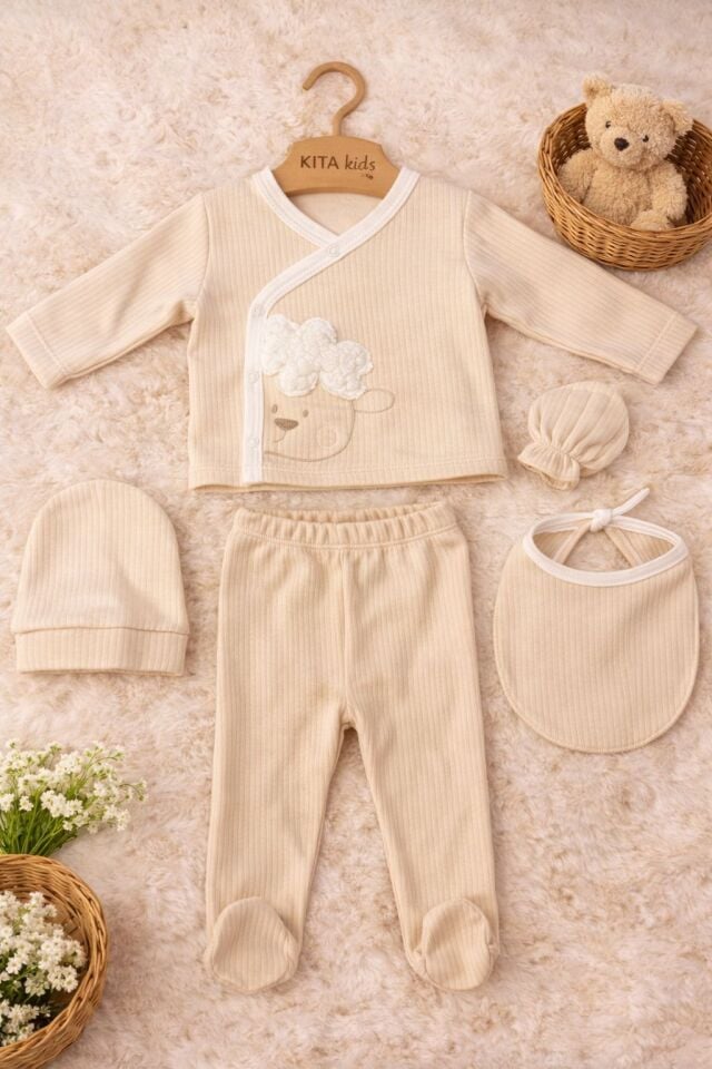 %100 PAMUK KUZUCUK 5'Lİ HASTANE ÇIKIŞI Kahverengi / Açık - 0-3 ay