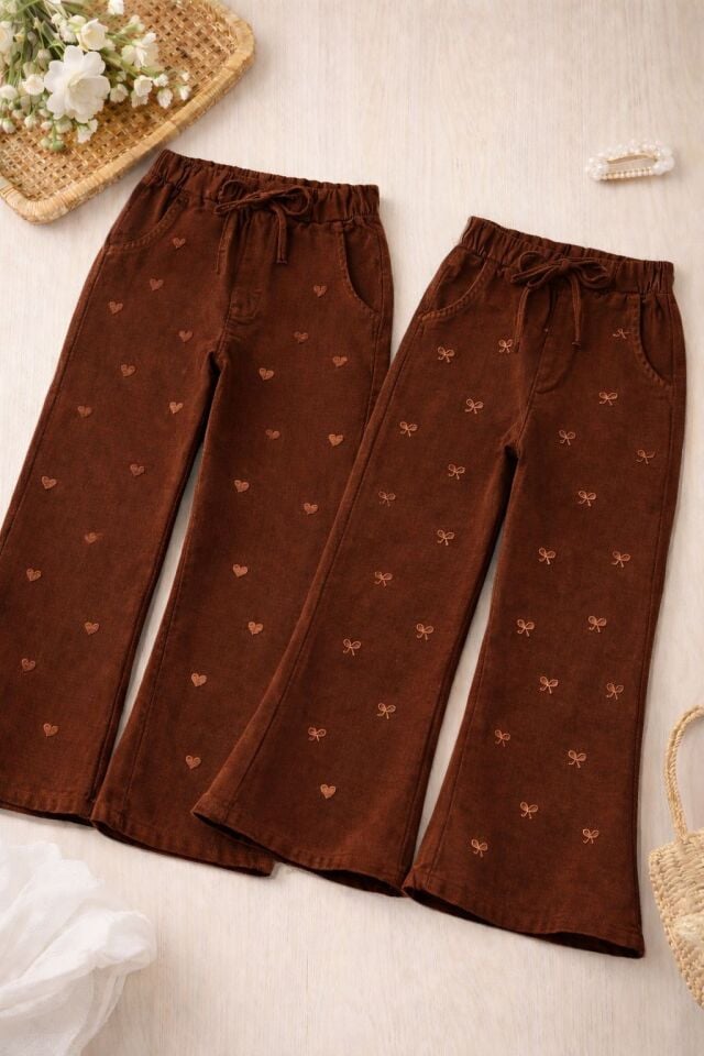 Beli Lastikli %100 Pamuk İspanyol Paça Pantolon Su Yeşili - 12-13 yaş