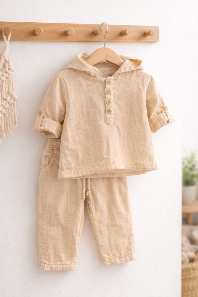 % PAMUK MÜSLİN KUMAŞ KAPÜŞONLU TAKIM