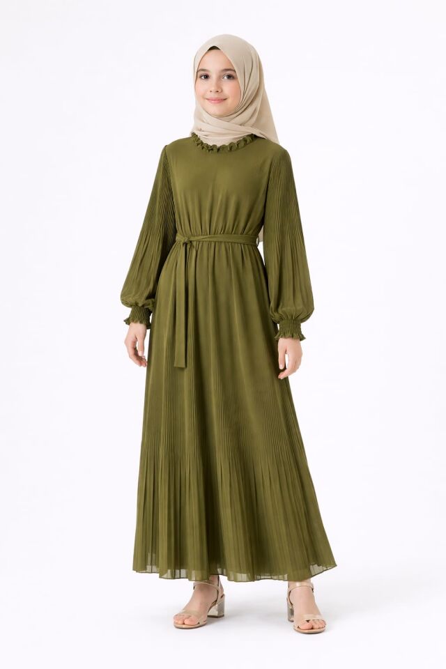 KIZ ÇOCUK PİLİSELİ TESETTÜR ELBİSE