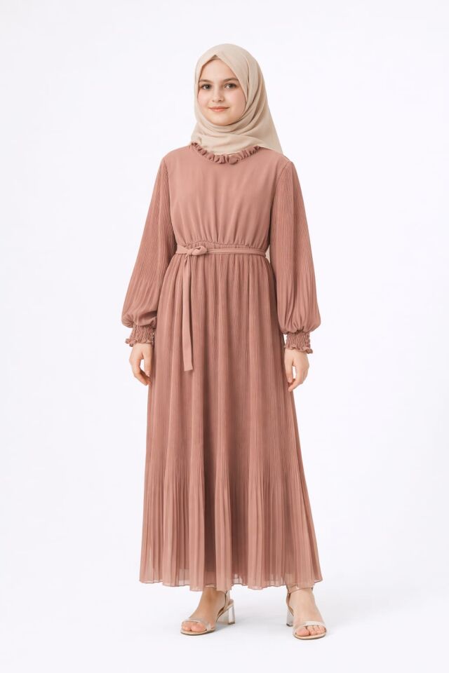 KIZ ÇOCUK PİLİSELİ TESETTÜR ELBİSE