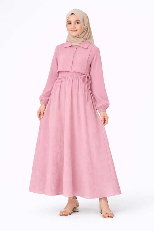 KIZ ÇOCUK KUŞAK DETAYLI TAM BOY ELBİSE