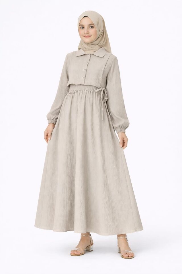 KIZ ÇOCUK KUŞAK DETAYLI TAM BOY ELBİSE