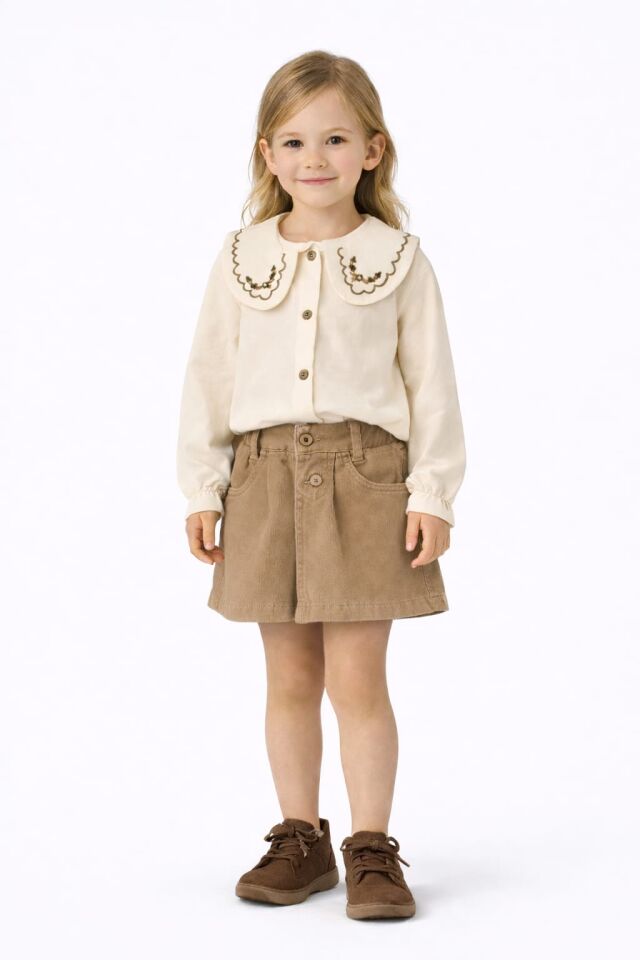 KIZ ÇOCUK ŞORT ETEKLİ NAKIŞ İŞLEMELİ 3'LÜ TAKIM