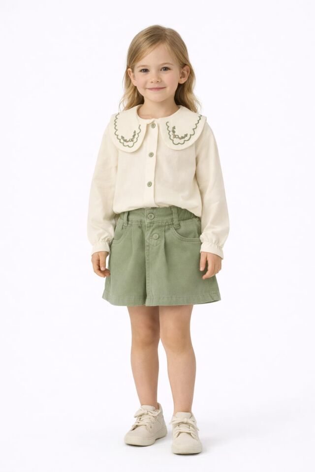 KIZ ÇOCUK ŞORT ETEKLİ NAKIŞ İŞLEMELİ 3'LÜ TAKIM