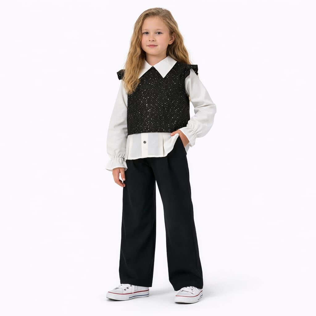 KIZ ÇOCUK PULLU GÖMLEK DETAYLI 2'Lİ TAKIM