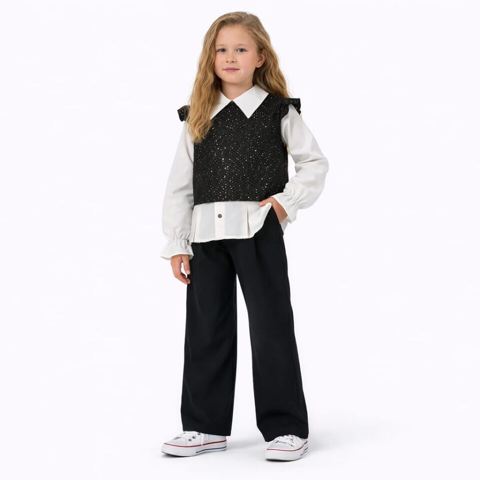 KIZ ÇOCUK PULLU GÖMLEK DETAYLI 2'Lİ TAKIM