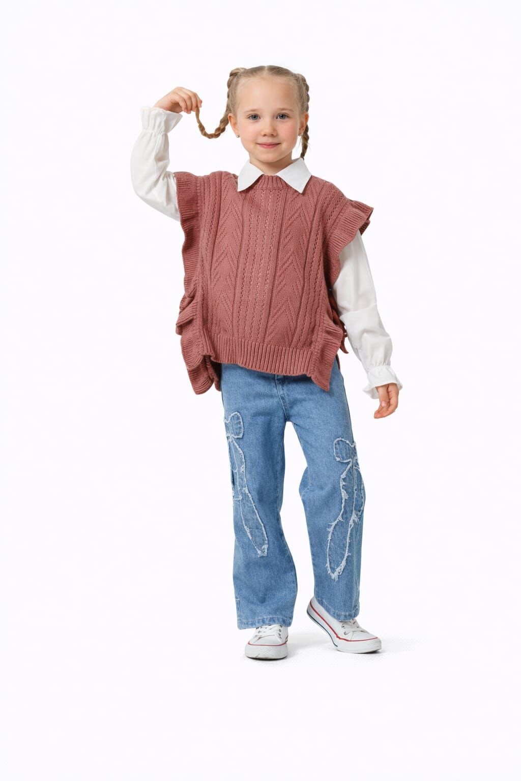 KIZ ÇOCUK TRİKO YELEKLİ TAKIM GÜL KURUSU ÖZEL RENK