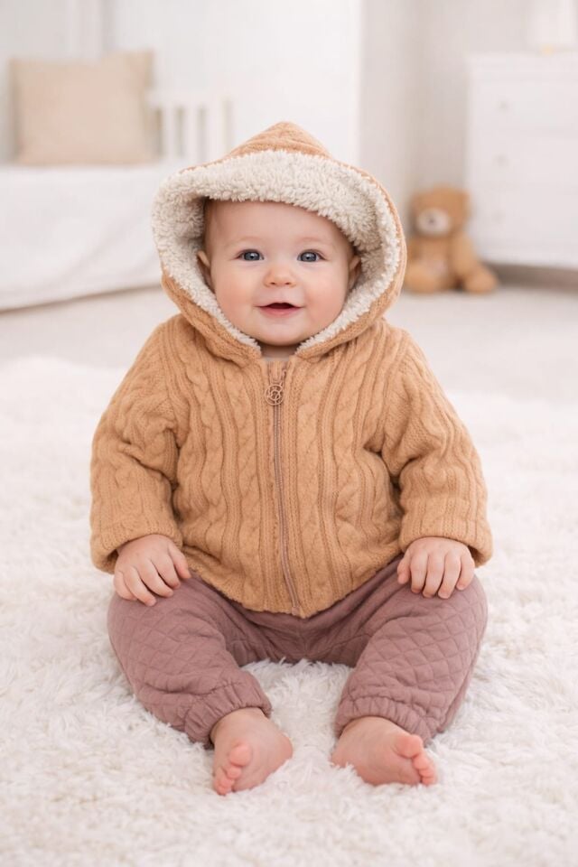 BEBEK PELUŞ HIRKA +PANTOLON 2'Lİ TAKIM