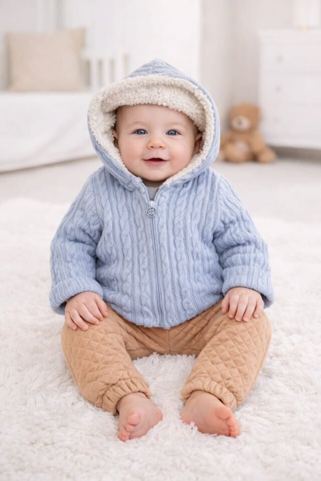 BEBEK PELUŞ HIRKA +PANTOLON 2'Lİ TAKIM mavi açık - 24-36 ay