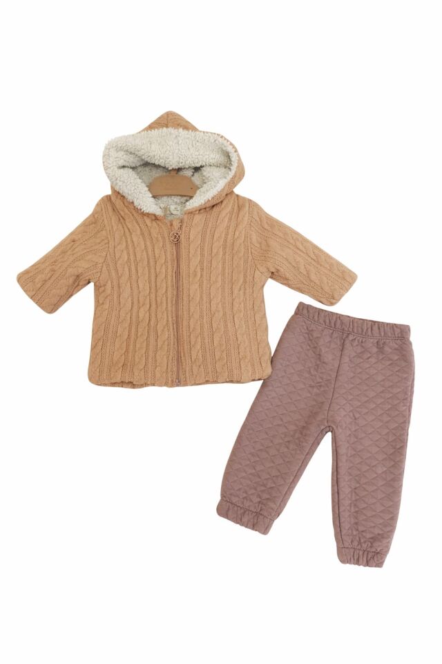 BEBEK PELUŞ HIRKA +PANTOLON 2'Lİ TAKIM