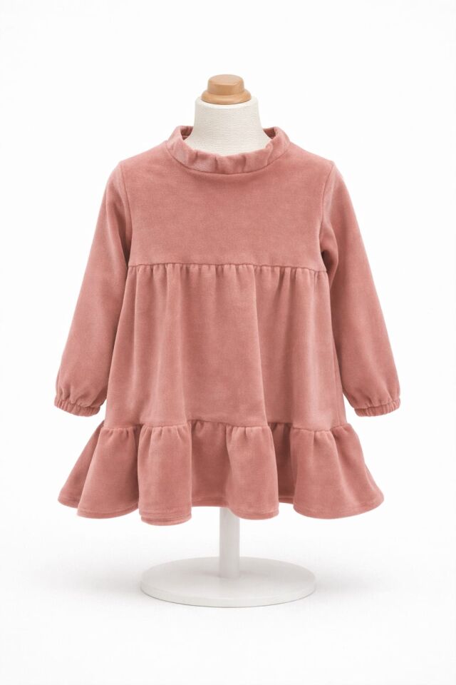 KIZ BEBEK KADİFE ELBİSE kiremit - 18 - 24 Ay