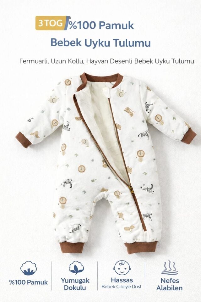 %100 PAMUK ASTARLI 3 TOG UYKU TULUMU ASLAN DESEN - 6 Yaş