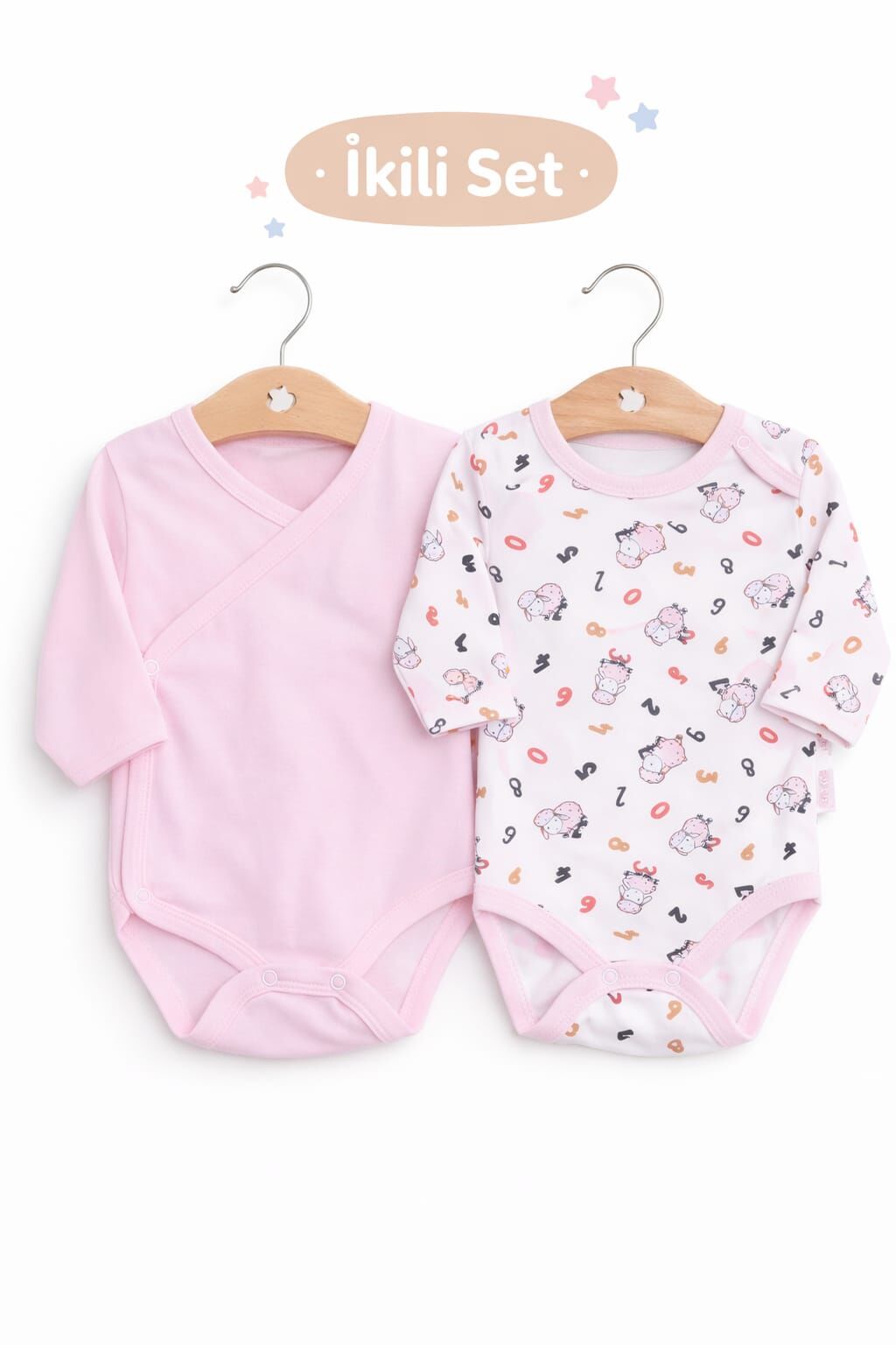 2'Lİ SET %100 PAMUK KIZ BEBEK UZUN KOL ÇITÇITLI BADİ