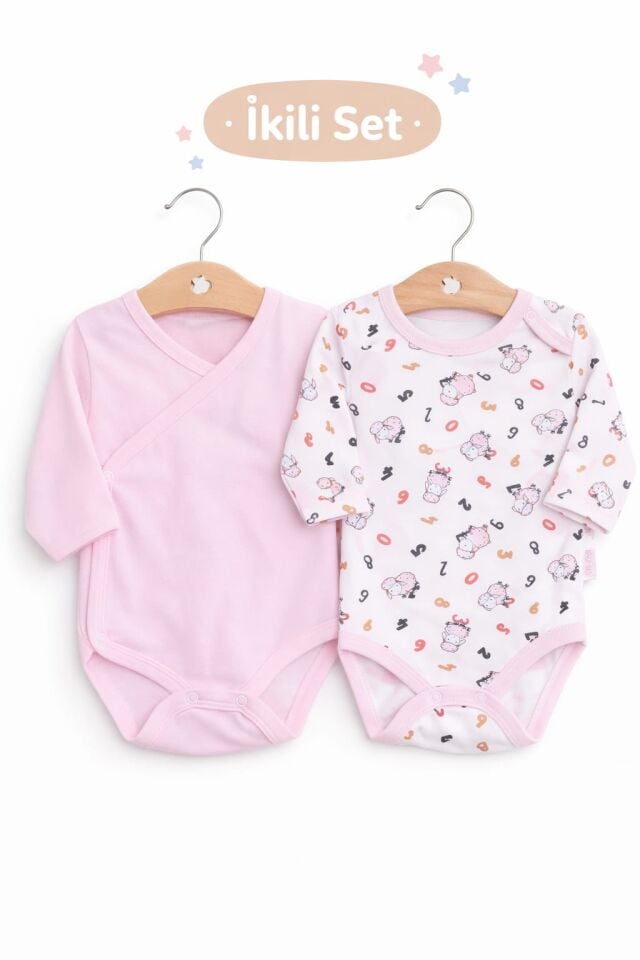 2'Lİ SET %100 PAMUK KIZ BEBEK UZUN KOL ÇITÇITLI BADİ