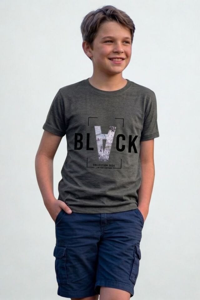 Razor Erkek Çocuk Likralı T-Shirt 16 Yaş - Koyu Gri