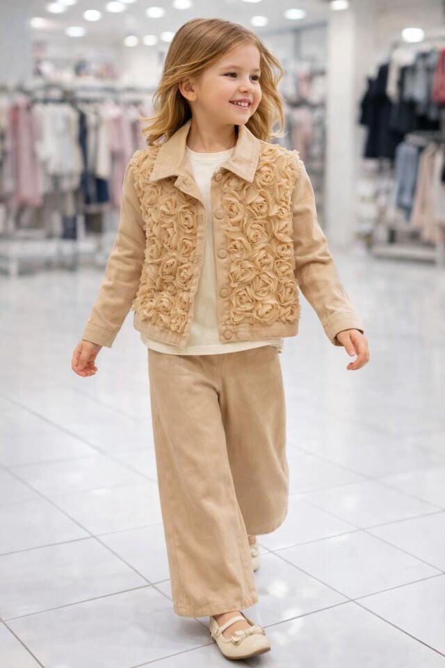 KIZ ÇOCUK ÇİÇEK DETAYLI 3'LÜ TAKIM