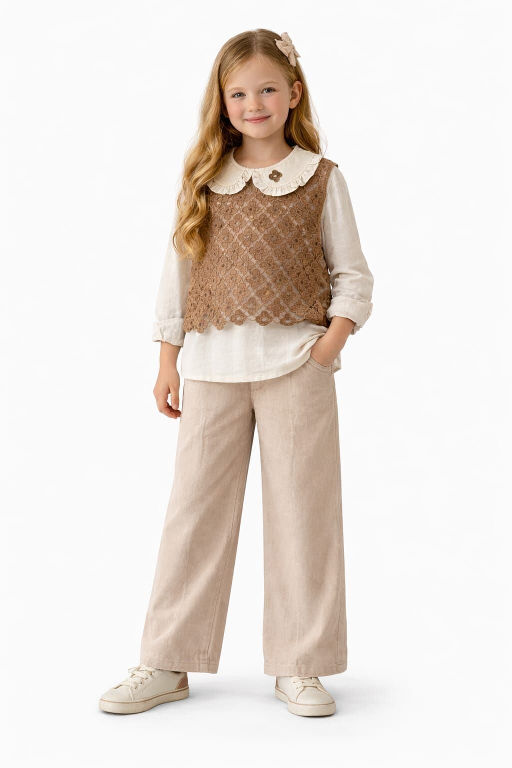 KIZ ÇOCUK DANTEL SÜVETERLİ BOL PAÇA TAKIM