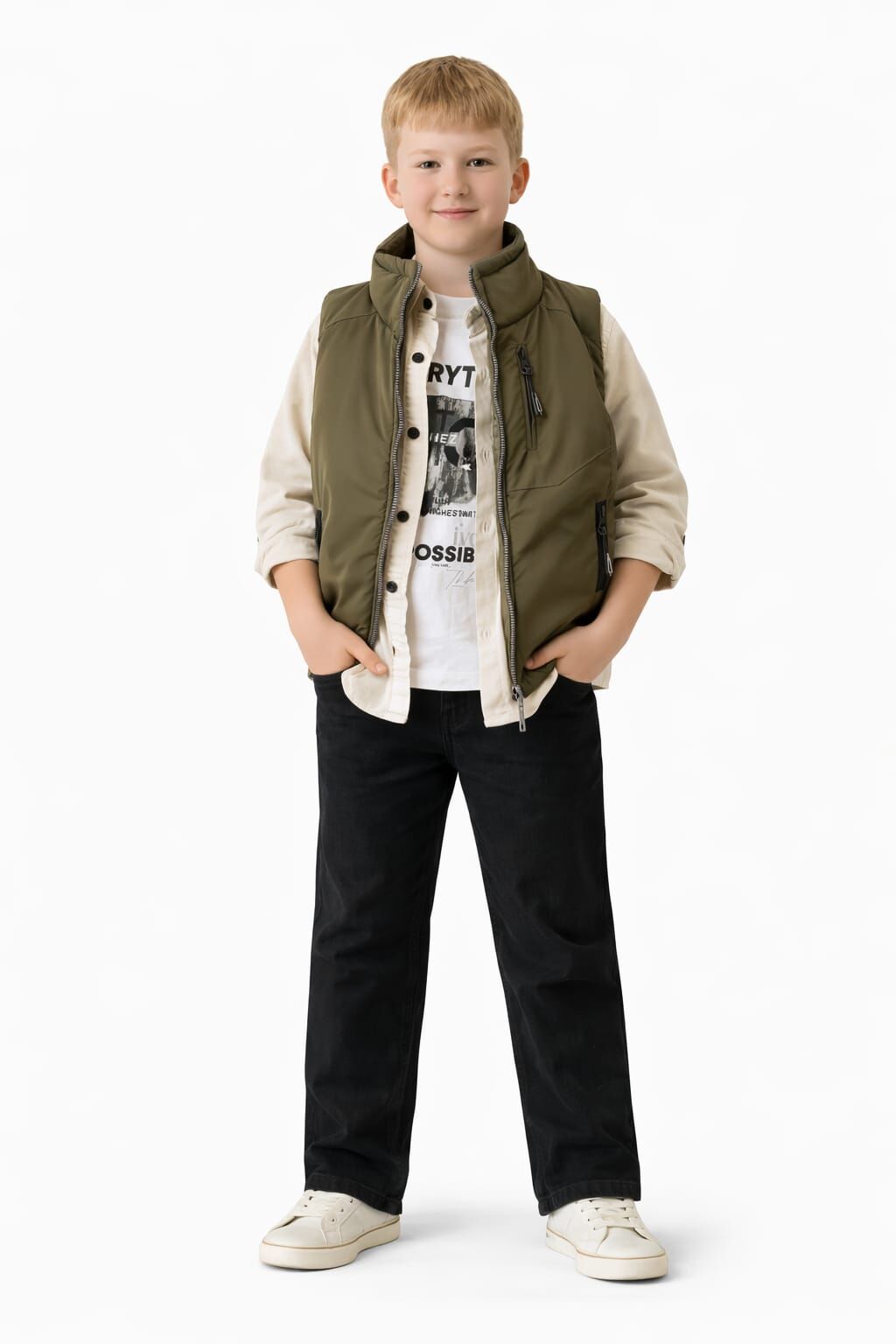 ERKEK ÇOCUK 4'LÜ ŞİŞME YELEKLİ ŞIK TAKIM