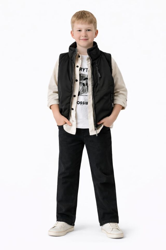 ERKEK ÇOCUK 4'LÜ ŞİŞME YELEKLİ ŞIK TAKIM