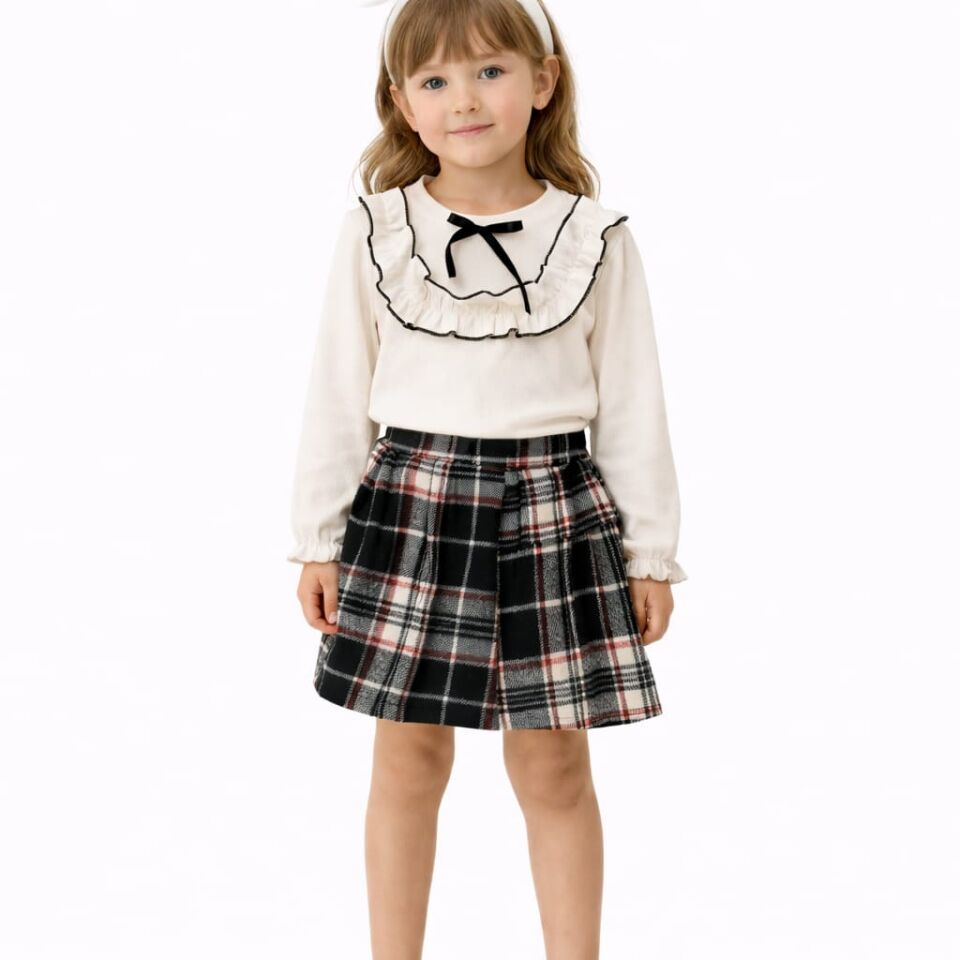 KIZ ÇOCUK ŞORT ETEKLİ FIRFIR DETEYLI TAKIM