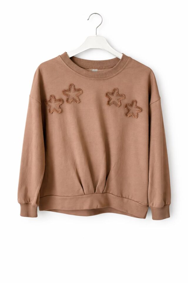 KIZ ÇOCUK YILDIZ APLİKELİ SWEATSHİRT