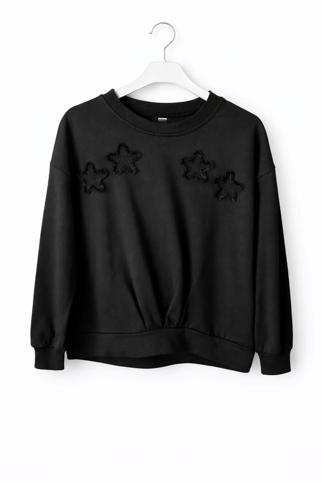 KIZ ÇOCUK YILDIZ APLİKELİ SWEATSHİRT Siyah - 7-8 yaş