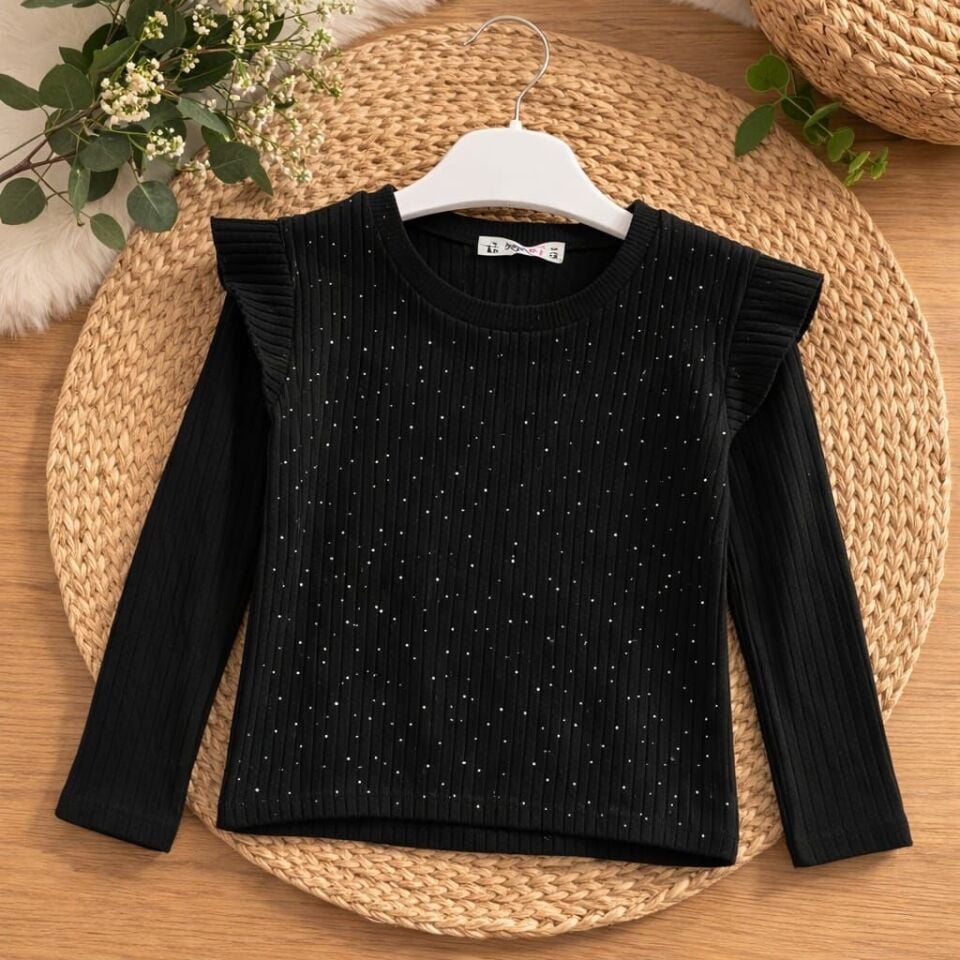 KIZ ÇOCUK SİMLİ OMUZ FIRFIRLI RİBANA BLUZ Beyaz - 8-9 yaş