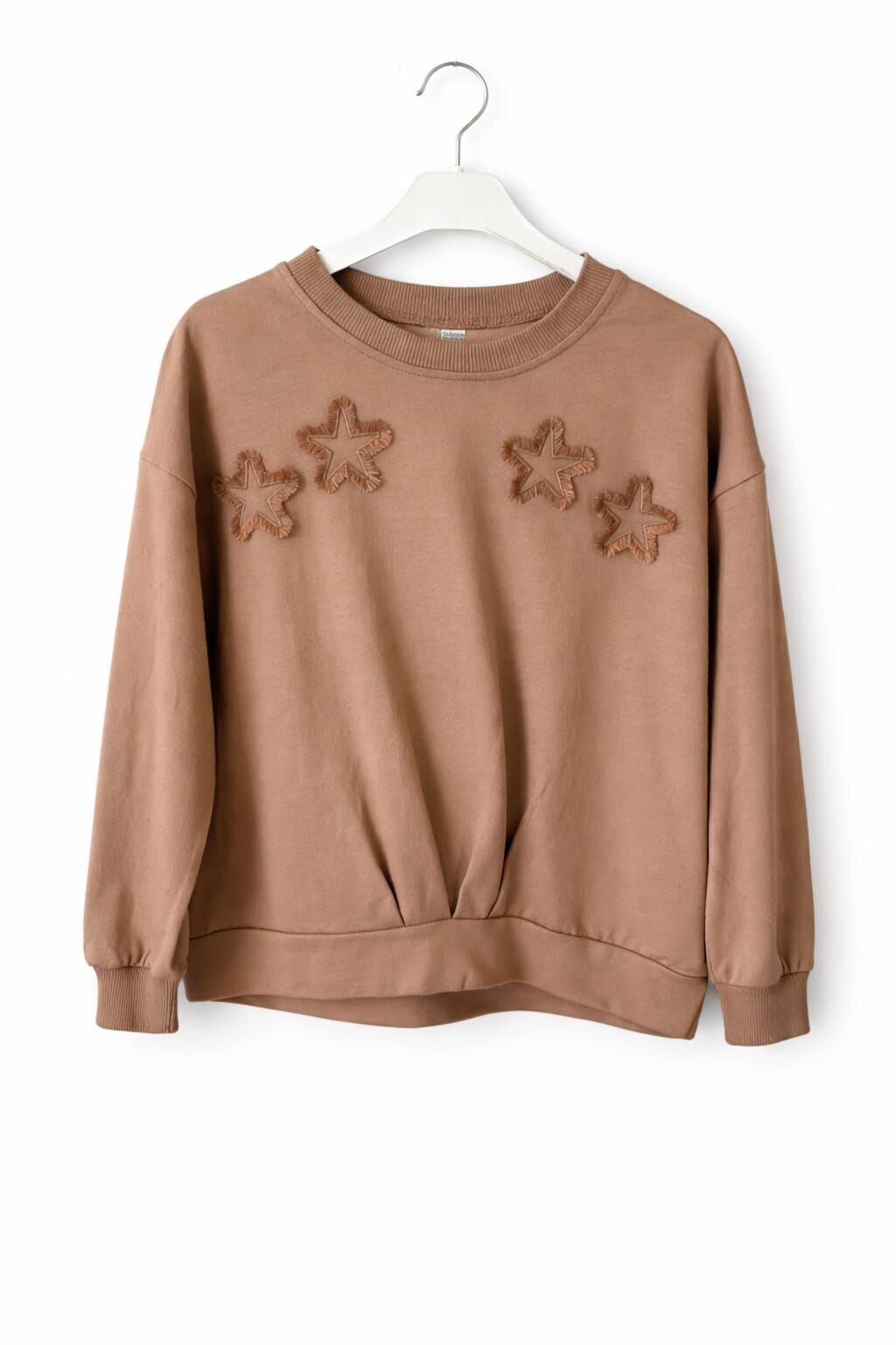 KIZ ÇOCUK YILDIZ APLİKELİ SWEATSHİRT Kahverengi - 10-11 yaş
