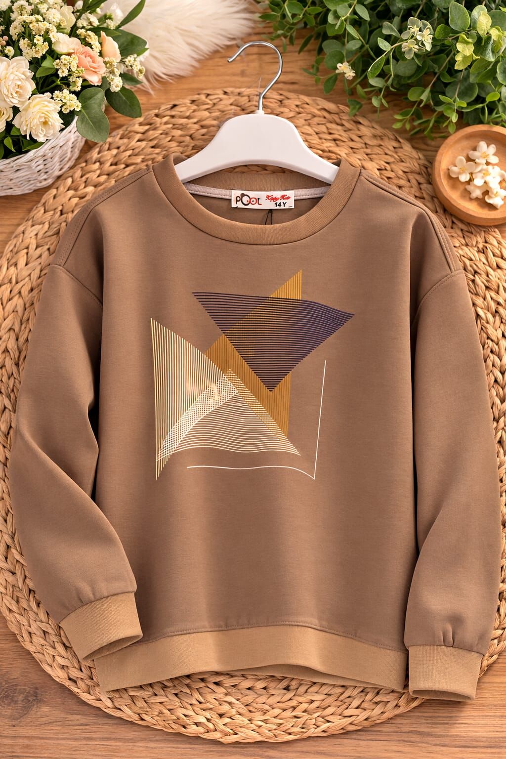 ERKEK ÇOCUK GEOMETRİK BASKILI SWEATSHİRT Kahverengi - 15 Yaş