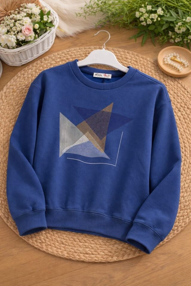 ERKEK ÇOCUK GEOMETRİK BASKILI SWEATSHİRT Mavi - 16 Yaş