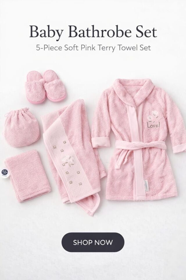 KIZ BEBEK BORNOZ BANYO SET 5 PARÇA