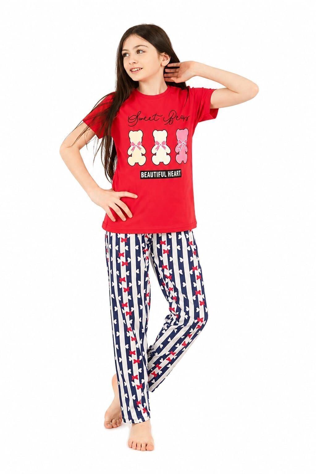 Pimo Kız Çocuk Pijama Takımı 6 Yaş - Kırmızı