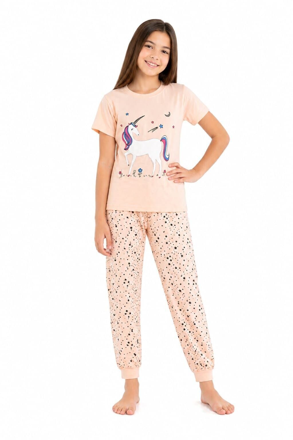 Pimo Kız Çocuk Pijama Takımı 6-7 yaş - Yavruağzı
