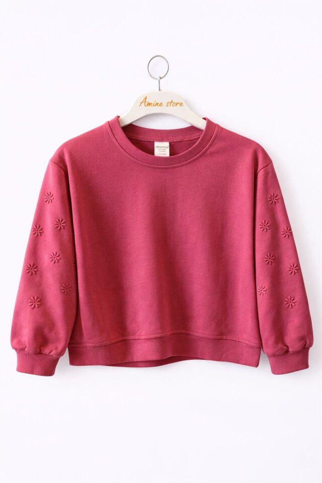 KIZ ÇOCUK ÇİÇEK NAKIŞLI SWEATSHİRT Pembe - 5-6 yaş