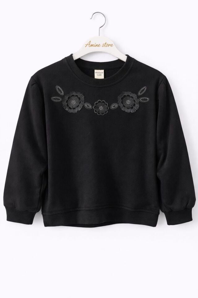 KIZ ÇOCUK ÇİÇEKLİ SWEATSHİRT Kahverengi - 4-5 yaş