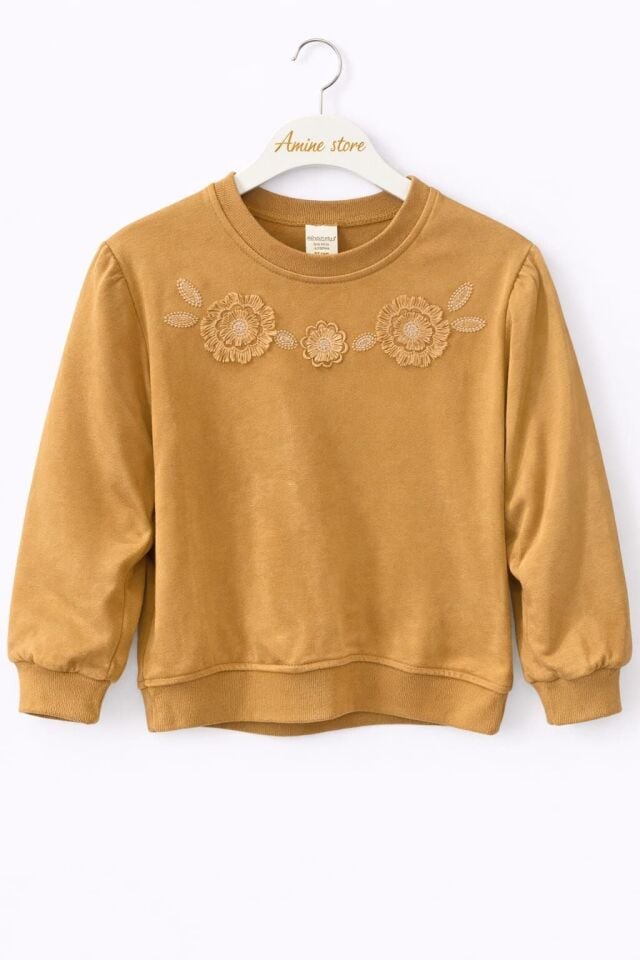 KIZ ÇOCUK ÇİÇEKLİ SWEATSHİRT Siyah - 5-6 yaş