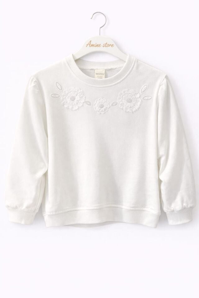KIZ ÇOCUK ÇİÇEKLİ SWEATSHİRT Beyaz - 5-6 yaş