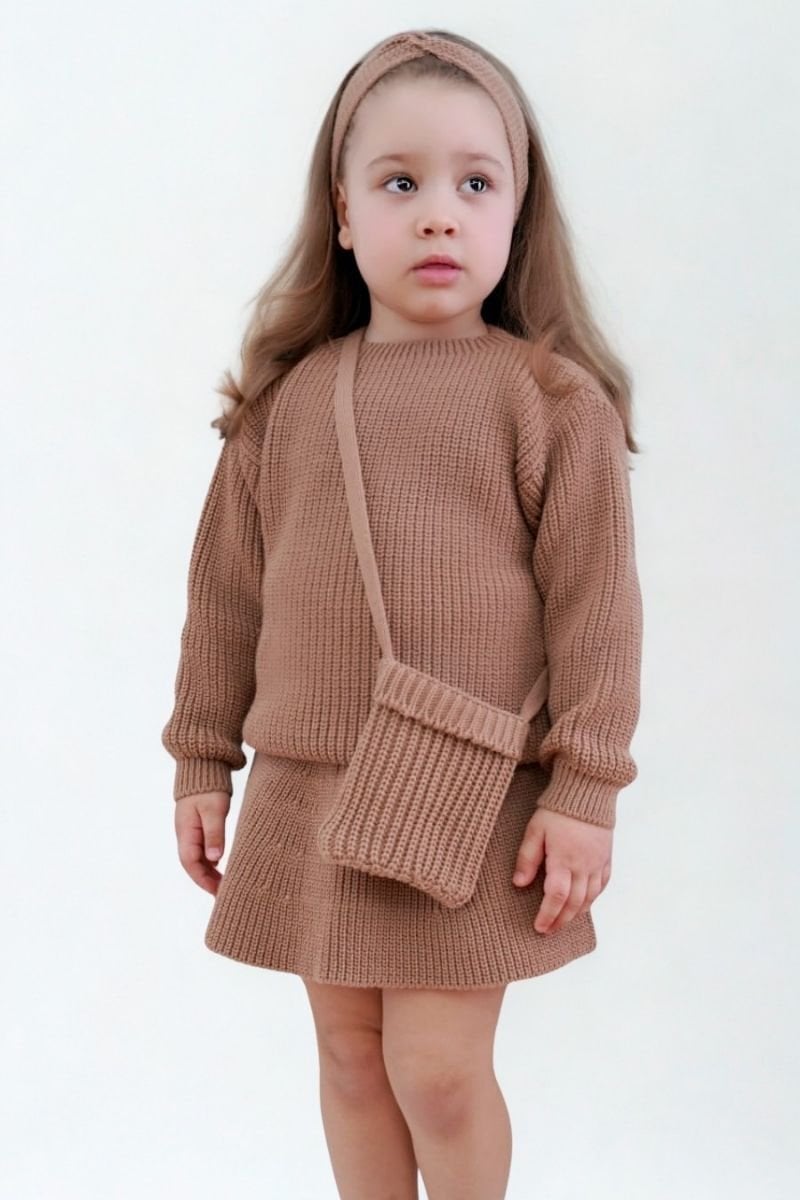 Alina Kız Çocuk 4’lü Takım Triko 4-5 yaş - Kahverengi