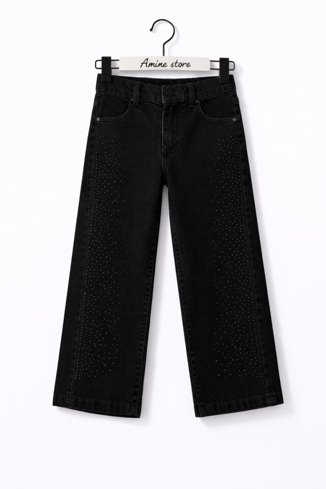 KIZ ÇOCUK TAŞ İŞLEMELİ BOL PAÇA KOT PANTOLON