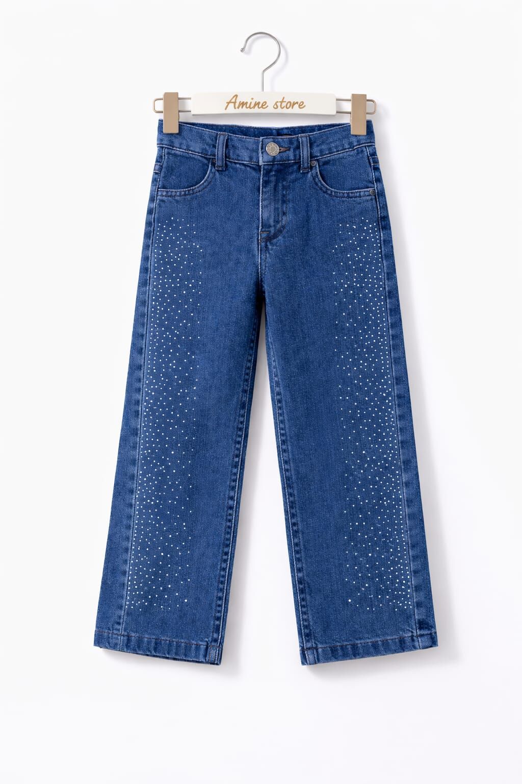 KIZ ÇOCUK TAŞ İŞLEMELİ BOL PAÇA KOT PANTOLON