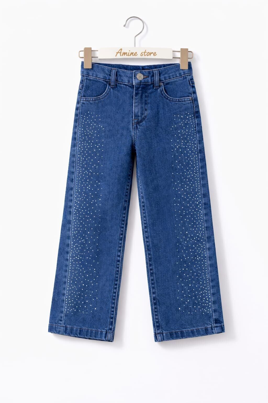 KIZ ÇOCUK TAŞ İŞLEMELİ BOL PAÇA KOT PANTOLON