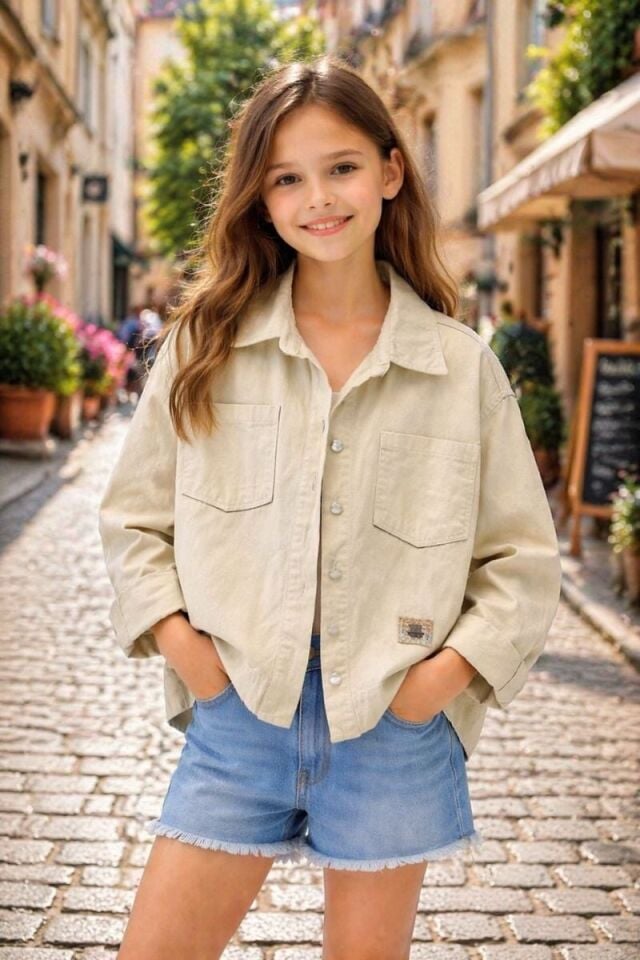 Lara Kız Çocuk Kabardin Kumaş Ceket 16 Yaş - Bej