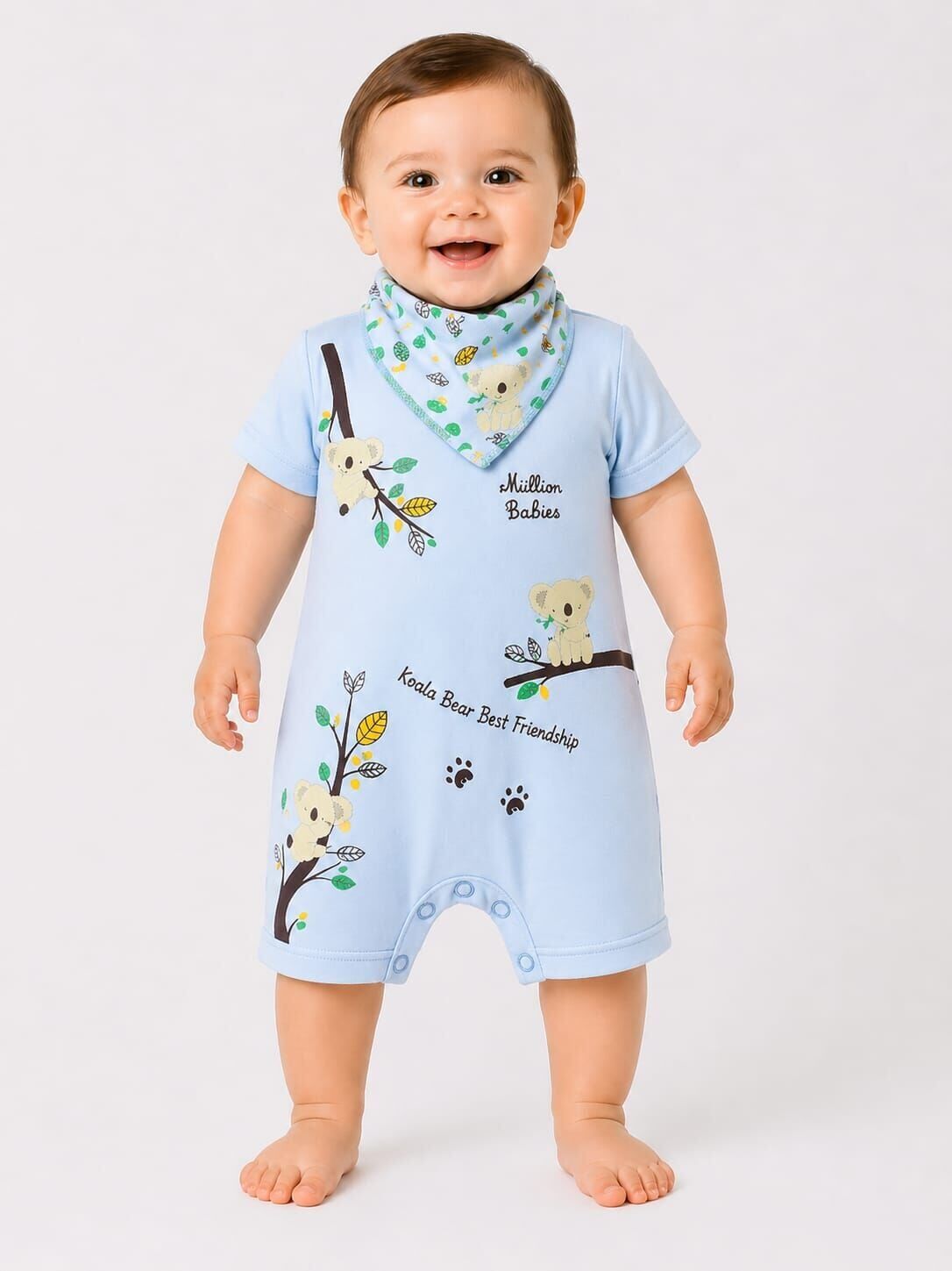 Rovel Unisex Bebek Çıtçıtlı Yakalı Tulum 9-12 AY - Mavi