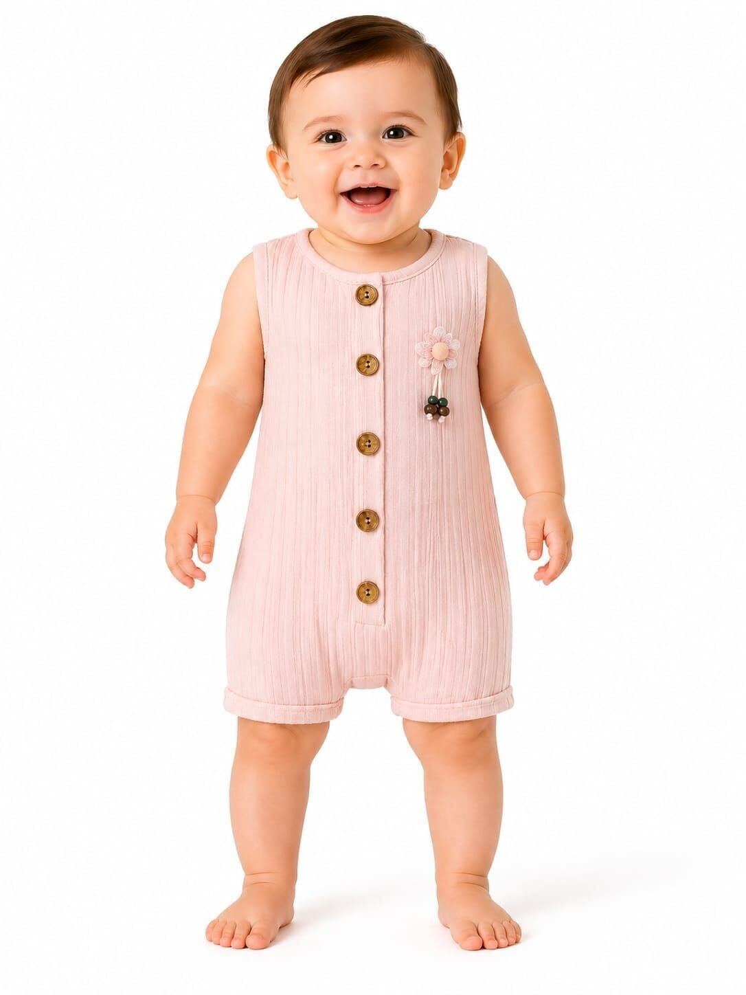 Feyra Kız Bebek Düğmeli Tulum 3 ay - Toz pembe