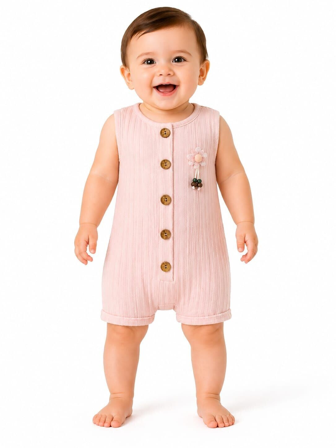 Feyra Kız Bebek Düğmeli Tulum 12 Ay - Toz pembe